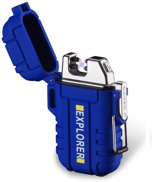 Explorer Thunder Cool Survival Waterproof Lighter Best for Hiking And Rough Use | USB Rechargeable Flameless Dual Electric Arc Lighter With Lanyard Emergency Whistle Survival Gear for Outdoor Camping Survival | Plasma Dual ARC Ignition System | No Fuel No Gas Required | USB Cable Chargeable Lighter | Protective Case Electronic USB Plasma Double Arc Rechargeable ( Tesla Coil ) Cigarette Lighter, USB Cable