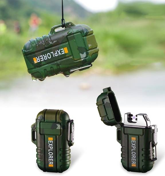 Explorer Thunder Cool Survival Waterproof Lighter Best for Hiking And Rough Use | USB Rechargeable Flameless Dual Electric Arc Lighter With Lanyard Emergency Whistle Survival Gear for Outdoor Camping Survival | Plasma Dual ARC Ignition System | No Fuel No Gas Required | USB Cable Chargeable Lighter | Protective Case Electronic USB Plasma Double Arc Rechargeable ( Tesla Coil ) Cigarette Lighter, USB Cable