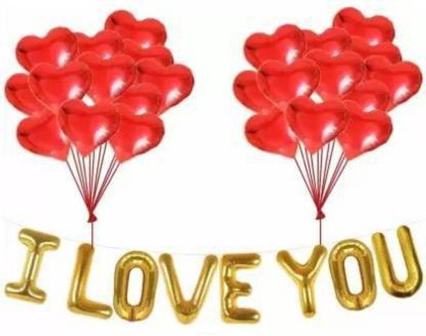 Flying Hub Solid Solid helium I Love You Red Foil Balloon I Love u Balloons Love Balloons for Decoration Love Balloons for Valentines Decoration / Birthday Love Balloons for Anniversary Balloon { valentine balloon Letter Balloon (Red, Gold, Pack of 59) Balloon