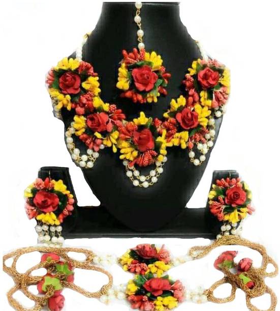 Riya Handcraftejewelry Fabric Yellow, Pink, Multicolor Jewellery Set