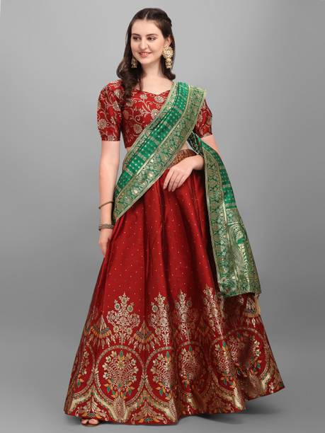 Solid, Embellished Semi Stitched Lehenga Choli