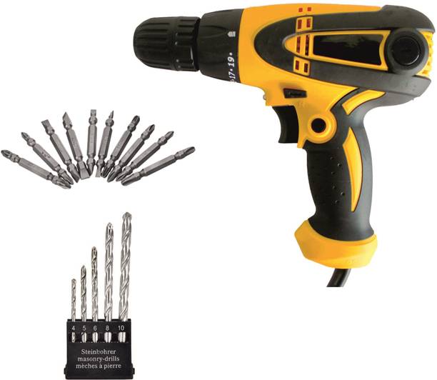 XDLB SGN COMBO 102 10 mm Chuck 350W/750 RPM Corded Drill/Screwdriver with 2 Set Variant Bit sets, 10PCS Magnetic Ph2 +-, 5 RCC Wall bits Variable Speed and Torque Setting Color as per stock Drywall Screw Gun