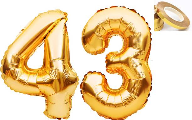 PARTY MIDLINKERZ Solid Golden '43' number Numerical Foil Balloon with Ribbon for Celebration (Gold, Pack of 3)