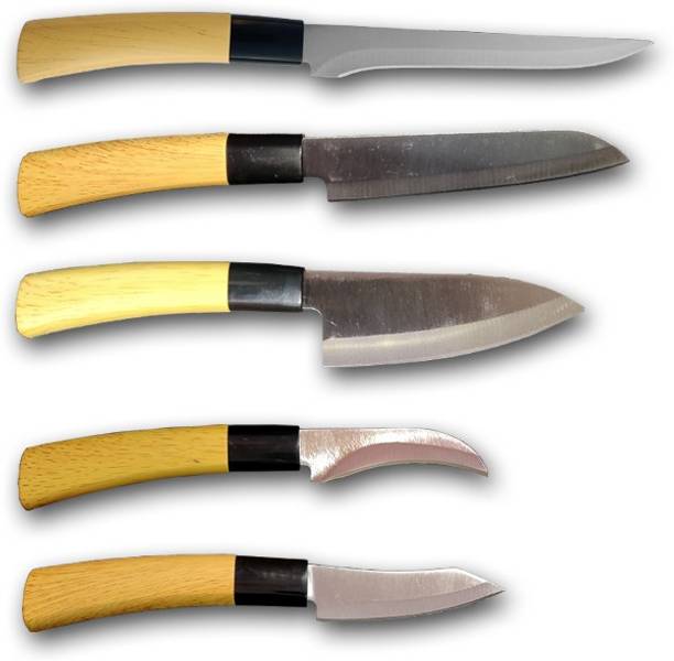 आरआई-ज़ाम Multi-Purpose High Quality Heavy Stainless Steel Blade Lasting Sharp Professional Chef And Kitchen Knife 5 Difrent type of Knives for Cutting Fruits, Vegetable, Meat And Fish स्टेनलेस स्टील चाकू सेट