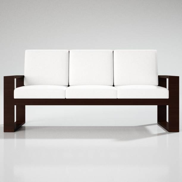 Sekar Lifestyle Fabric 3 + 2 + 1 White Fabric With Dark Walnut Finish Sofa Set
