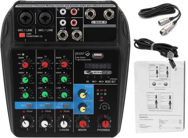Urban Infotech Professional 4 Channel Sound Mixer Board Audio Interface Console System & 48V Phantom Power with Bluetooth MP3 Computer for Studio Recording DJ Karaoke Webcast Digital Sound Mixer