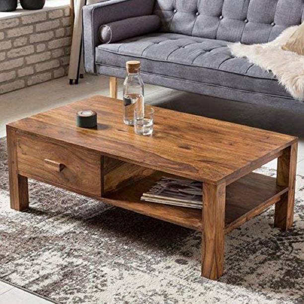 VARSHA FURNITURE Wooden Coffee Table with open and drawer storage | Center Table (Centre Table) Solid Wood Coffee Table