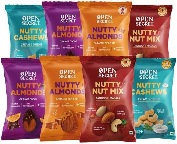 OPEN SECRET Mini Nuts � Roasted Almonds, Cream & Onion Cashew, Tandoori Assorted Nuts