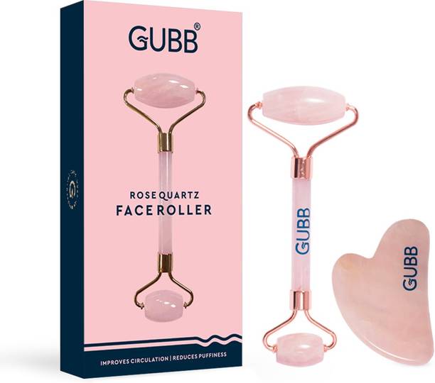 GUBB Rose Quartz Gua Sha & Rose Quartz Face Roller For Women & Men | Face Massager For Wrinkles, Fine Lines & Skin Firming | 100% Natural Facial Massage and Anti Ageing Tool | Imported Quality | Pink | Premium Facial Tool Massager