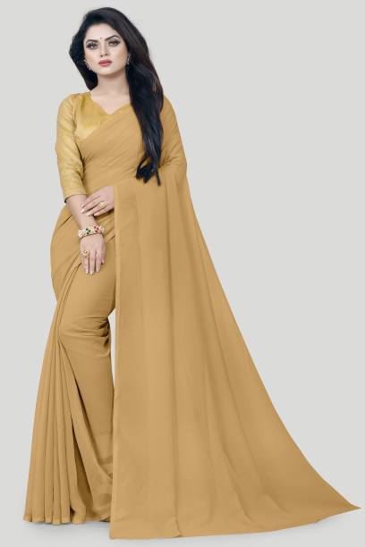 Solid/Plain Daily Wear Georgette, Chiffon Saree Price in India
