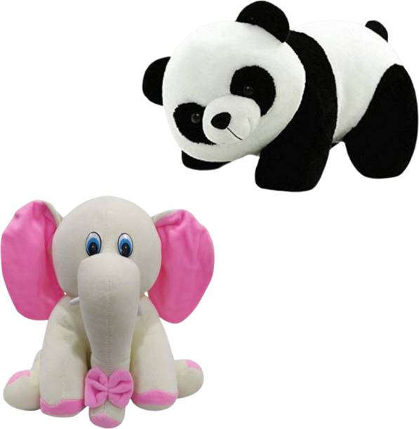 Toyhaven Special pack of 2 adorable soft toys PANDA and SITTING ELEPHANT / For kids, gifting, and decoration/ Christmas and New Year special  - 25 cm