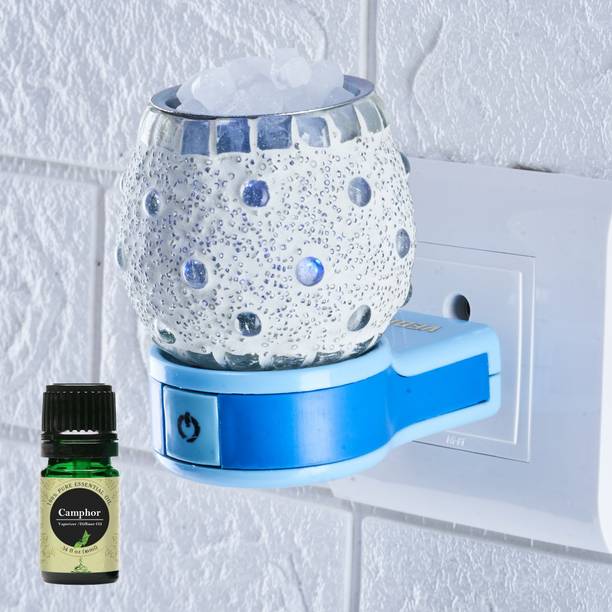 FStyler Camphor Aroma Oil Diffuser Set Electric Glossy Multipurpose Ceramic Aroma Oil Diffuser/Kapoor Dani/ Camphor Burner with Switch (in-Built On/Off Button for Heating) Hand-Crafted Incense Burner for Home, Office, Temple, Positive Energy and Ambiance Vedic109 with Camphor Aroma Oil 10ml