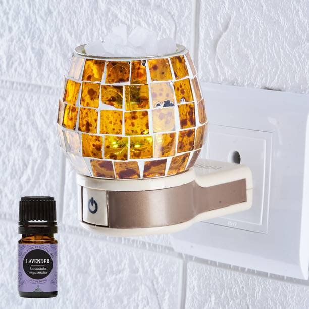 FStyler Lavender Aroma Oil Diffuser Set Electric Glossy Multipurpose Ceramic Aroma Oil Diffuser/Kapoor Dani/ Camphor Burner with Switch (in-Built On/Off Button for Heating) Hand-Crafted Incense Burner for Home, Office, Temple, Positive Energy and Ambiance Vedic101 with Lavender Aroma Oil 10ml