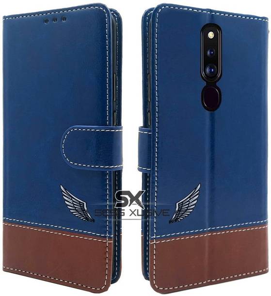 SESS XUSIVE Flip Cover for Oppo F11 Pro -Dual-Color Leather Finish Wallet - Blue & Brown