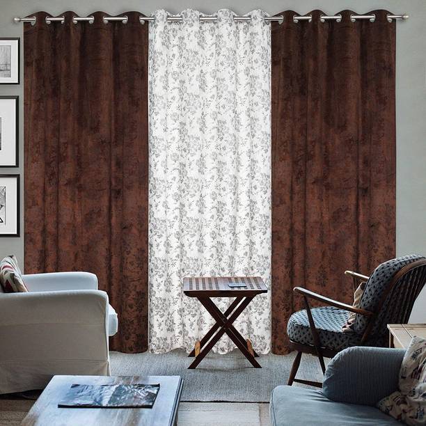 Kraftiq Homes 152 cm (5 ft) Window Velvet Room Darkening Curtain (Pack Of 3)