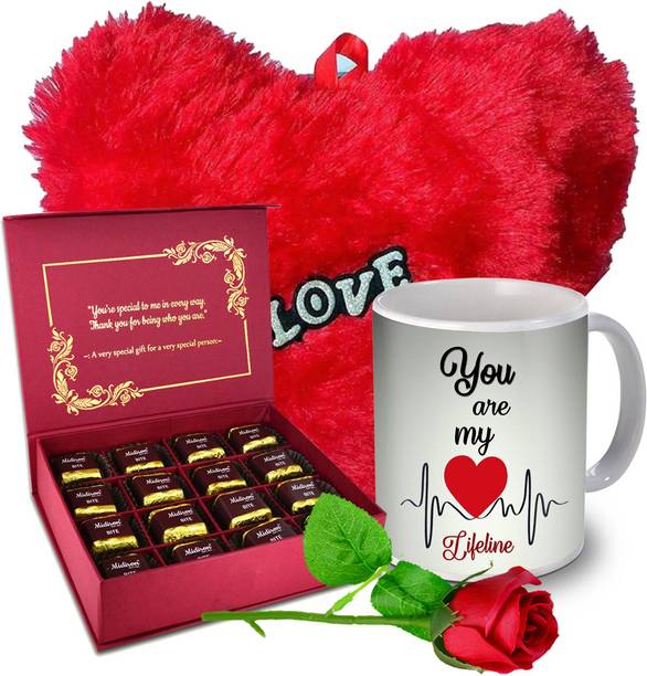 Midiron Chocolate Gift Box | Printed Ceramic Coffee Mug, Red Heart, Artificial Red Rose and Chocolate Gift Box For Valentine's Day, Birthday, Anniversary and all Occasion, Chocolates gift Pack for boyfriend, Girlfriend, Husband, Wife and Special Person IZ21GB17RoseBigRHMU-DTLove-197 Ceramic, Paper, Fiber Gift Box