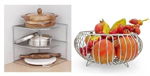Value Adds Containers Kitchen Rack Steel Presents a combo pack of multipurpose fruit basket + corner