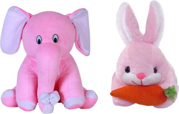 Toyhaven Adorable soft toy set of 2 - sitting elephant & rabbit / soft toys for kids  - 25 cm