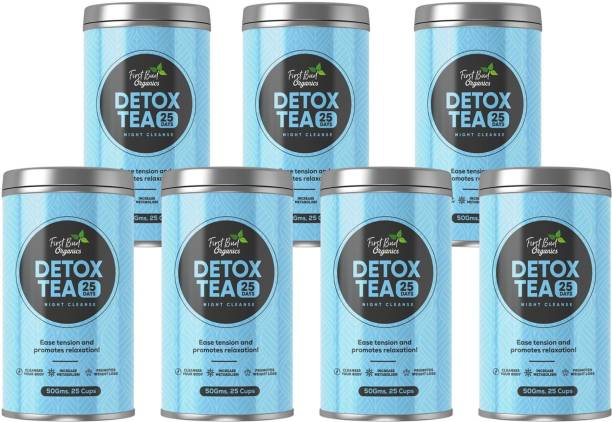 First Bud Organics 25 Day Detox Tea with Garcinia Cambogia and Turmeric, Green Tea, 50 G Pack Of 7 Green Tea Bags Tin