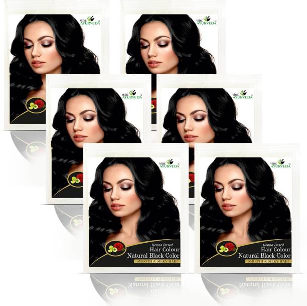 VEDICAYURVEDA Henna Hair Color Naturally Black-Sachet Pack ( Pack of 6 ) , Black