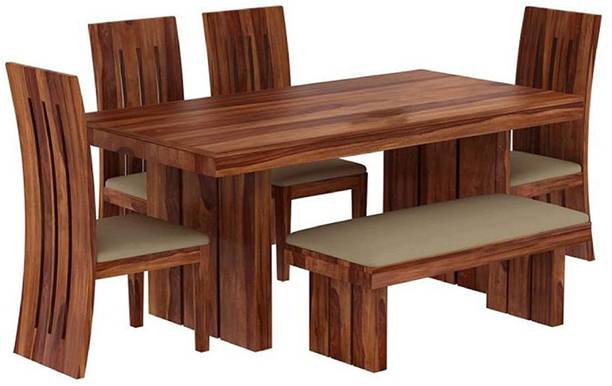 Krishna Wood Decor Sheesham Wood Rosewood 6 Seater Dining Table with Chairs for Living Room Solid Wood 6 Seater Dining Set