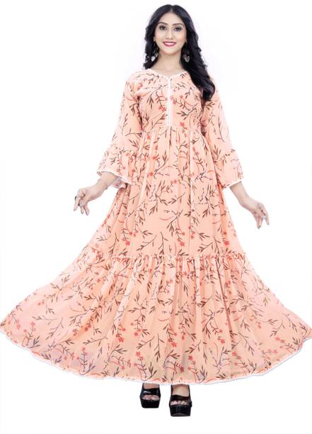 Women Gown Orange Maxi/Full Length Dress