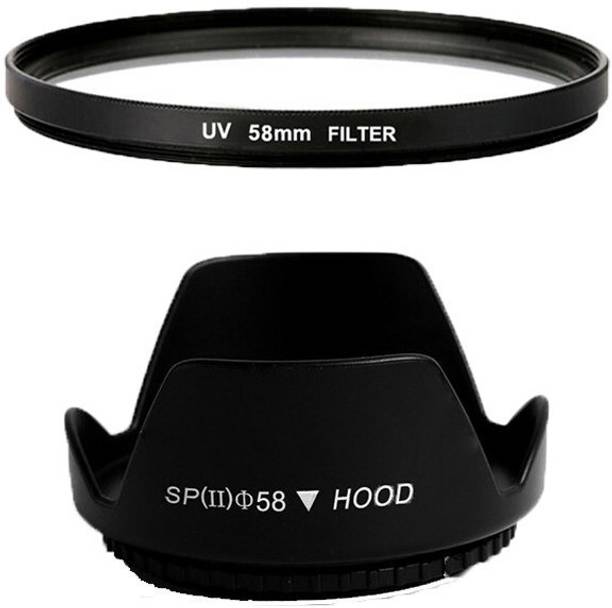 SHOPEE 58MM Tulip Flower Lens Hood with 58MM Saftey UV Lens Filter for eos 1000D 1100D 550D 600D 60D 650D 18-55MM 55-250MM  Lens Hood