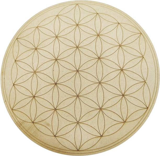 Shubhanjali Crystal Grid Plate Flower of Life Sacred Geometry Healing ,Wooden Crystal Grid Decorative Showpiece - 0.5 cm