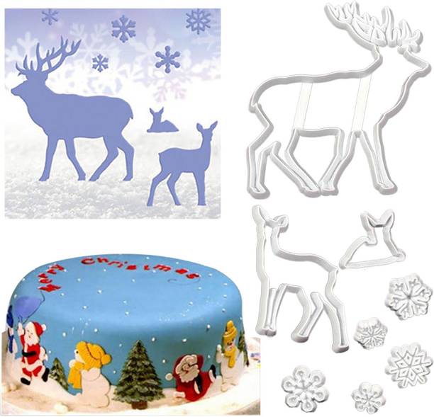 ALAMDAAR 8Pcs Snow Deer Plastic Fondant Sugarpaste Gumpaste Biscuit Cake Mufin Decorating Cookie Cutter