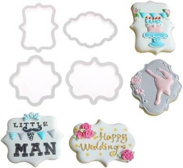 ALAMDAAR 4pcs Vintage Plaque Frame Fondan Sugarpaste Gumpaste Biscuit Cupcake Decoration Cookie Cutter