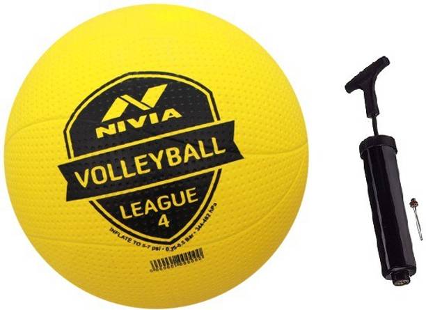 NIVIA League Moulded Volleyball With Pump - Size: 4 (Pack of 1, Yellow) Volleyball - Size: 4
