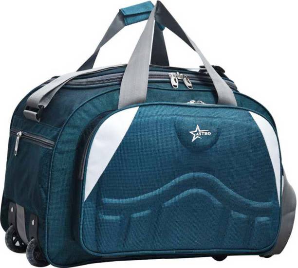 55 L Strolley Duffel Bag - (Expandable) 55 Liters Heavy Duty Travel Luggage Bag Travel Duffel Bag (green white) - Green - Regular Capacity Price in India