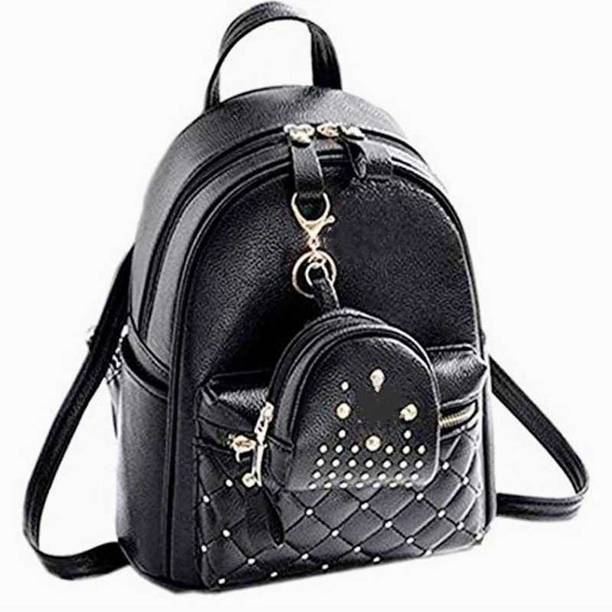 Small 5 L Backpack Mini PU Leather Backpack 2-Pieces Cute Bowknot Small Backpack Purse Travel  (Black)