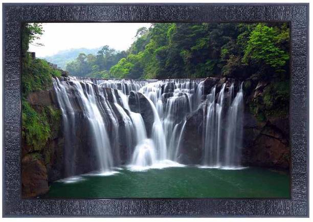 PnF Vastu Waterfall Landscape scenery Wood Frames with Acrylic Sheet (Glass)3941 डिजिटल रीप्रिंट 10 inch x 14 inch पेंटिंग