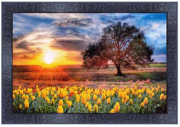 पीएनएफ Poster And Frame Vastu Sunrise Scenery Wooden Frame Painting | Home Decor Item डिजिटल रीप्रिंट 10.5 inch x 13.5 inch पेंटिंग