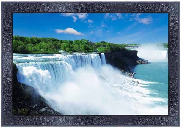 PnF Vastu Waterfall Landscape scenery Wood Frames with Acrylic Sheet (Glass)7238 डिजिटल रीप्रिंट 10 inch x 14 inch पेंटिंग