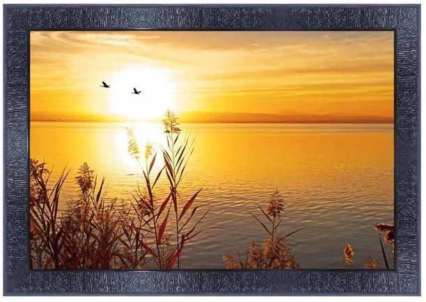 PnF Natural Sunrise Landscape scenery Wood Frames with Acrylic Sheet (Glass)11050 डिजिटल रीप्रिंट 10.5 inch x 13.5 inch पेंटिंग