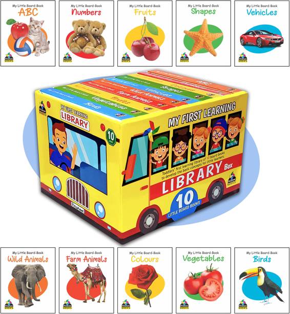 My First Picture Learning Library Box Of 10 Little Board Books (Pre-School Books) | Gift Set For Kids | Alphabet, Number, Shapes, Colours, Animals, Birds & more