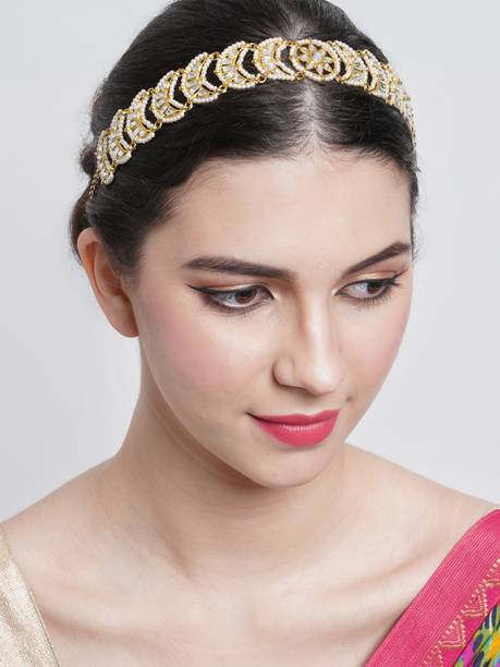 Karatcart Gold Plated Handcrafted Floral Beaded Kundan Hair Band