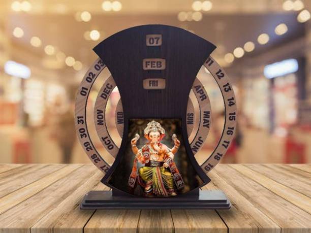 Fab2Classy Ganesha Theme Wooden Calendar Every Year (Year is Not Mention) Table Calendar