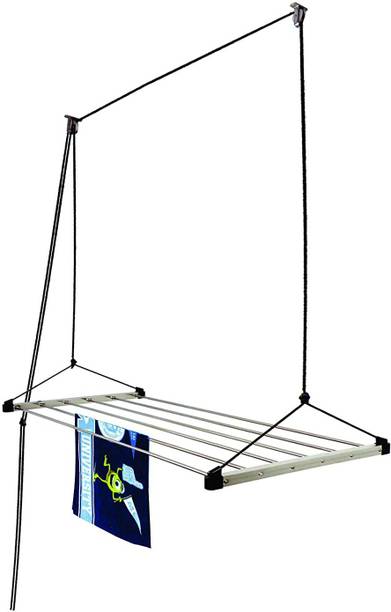 Homwell Steel Ceiling Cloth Dryer Stand 6 Pipe X 6 Feet Full Frame Rope Hanger Hook