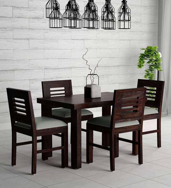 VARSHA FURNITURE Wooden Square 4 Seater Dining Table Set with Cushion for Home Solid Wood 4 Seater Dining Set
