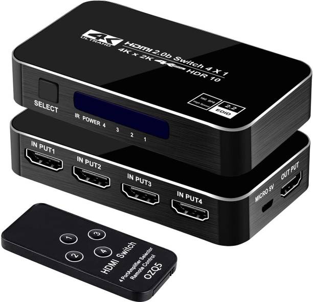 microware  TV-out Cable 4K 60Hz 4x1 HDMI Switch,4 Port Auto HDMI Switch with IR Remote,Support HDCP 2.2