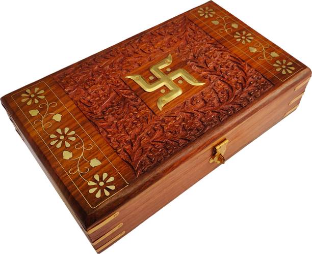 FORESTIS GALLINARIA Wooden Swastik Box| Jewellery Box| Handmade Case For Gold, Money (10x6 Inches) Jewellery Box, Cash Box, Money Box Vanity Box