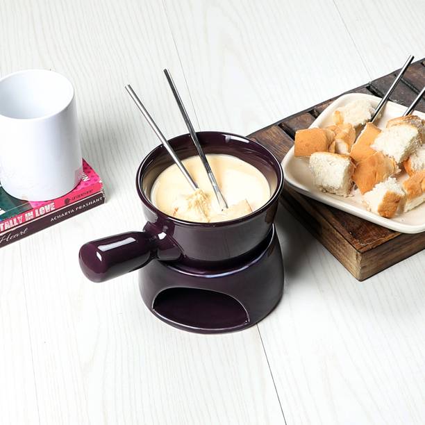 Amaya Decors Purple Fondue Set with Fondue Sticks & Plate Copper, Steel Fondue Set