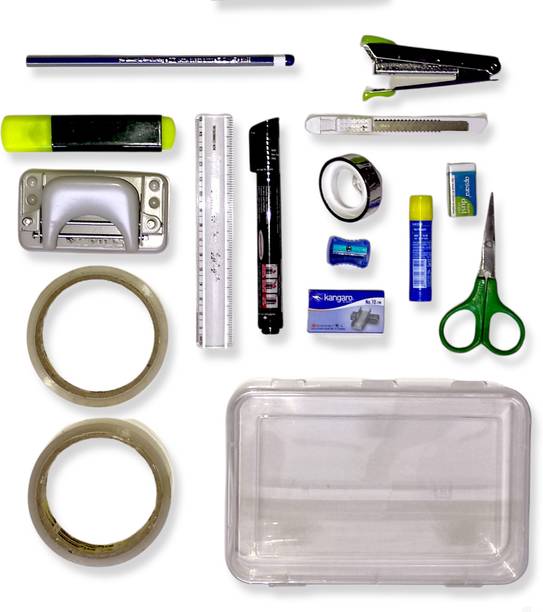 QURTASIA Stationery 15 in 1 with Plastic Box | Home &  Office Set