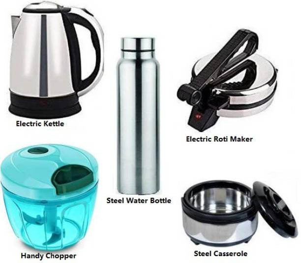 Gi-Shop Combo Pack|Electric Kettle|Steel Bottle|Steel Casserole|Handy Chopper| Roti and Khakra Maker