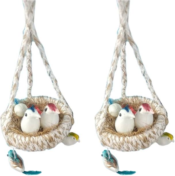 DogTrust 2 pcs Artificial Jute Hanging Birds with Hanging Nest Bird House