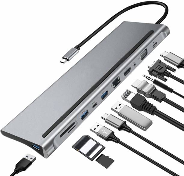 microware USB/Type C Hub Docking Station, 11-in-1 Multi-Port USB Hubs Adapter with 4 USB 3.0, VGA,Charging Power, Audio, 4K HDMI,Gigabit Ethernet, Micro/SD Card Reader for Mac-Book Pro 2017 to 2019 UDS001 11-in-1 Multi-Port USB Hubs Adapter