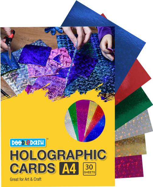 DOODLEDASH Holographic Cards 6 Shiny Metallic Colors A4 Size 250 GSM (Pack of 30 Sheets) Holographic Cards A4 250 gsm Coloured Paper